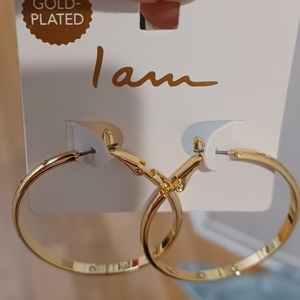 GOLD PLATED SIMPLE CLASSIC 1.75" HOOPS HOOP GOLD ROUND EARRINGS WITH CRYSTALS